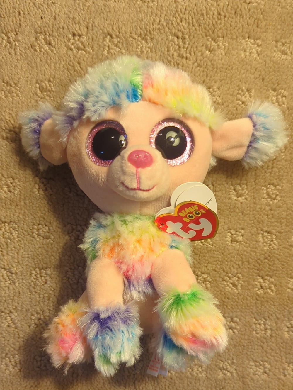 Ty Rainbow Plush Dog - Pink Face with Multicolor Fur